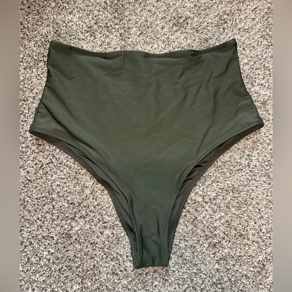 High-Waisted Olive Green Swim Bottoms - Picture 3 of 6